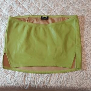 edge Advocado Green Faux Leather Mini Skirt with Side Slits